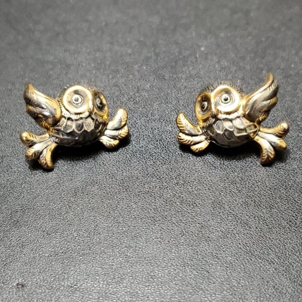 Best brand two-tone owl earrings vintage silver gold tone